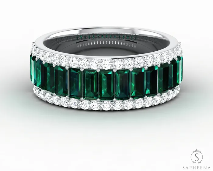Serena 20 Ct Triple Row Green Emerald Half Eternity Wedding Band Sapheena Jewelry Rings