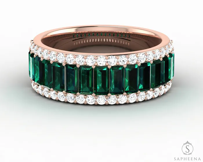 Serena 20 Ct Triple Row Green Emerald Half Eternity Wedding Band Sapheena Jewelry Rings