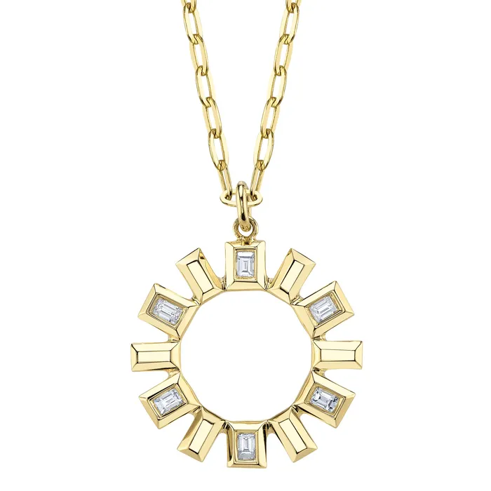 SHY CREATION Necklaces Circle Bezel Set Baguette Diamond Pendant