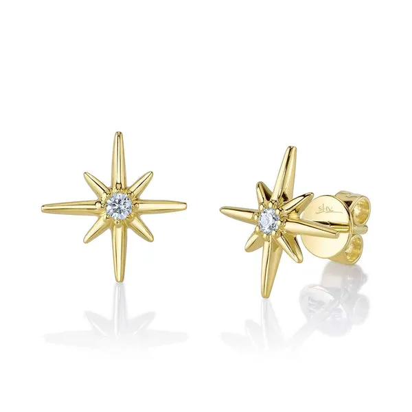 SHY CREATIONS Earrings 007CT DIAMOND NORTH STAR STUD EARRING