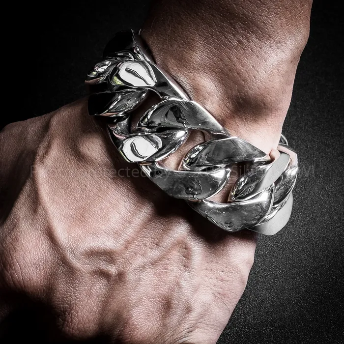 silverwow Bracelets 30mm Very Heavy Curb Silver Bracelet