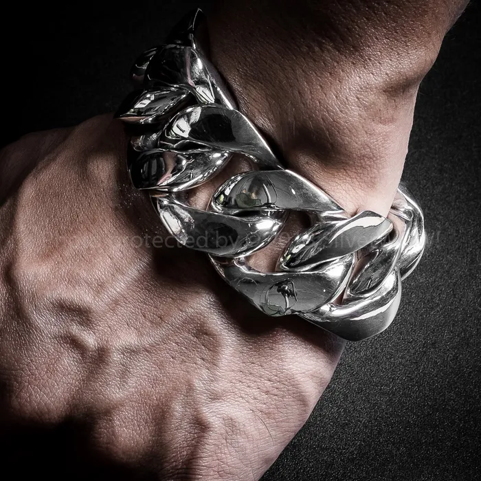 silverwow Bracelets 30mm Very Heavy Curb Silver Bracelet