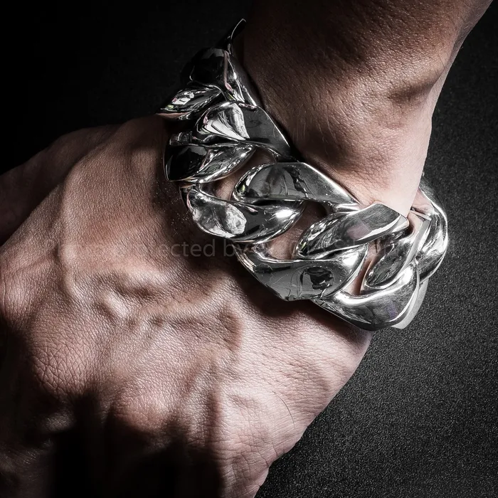 silverwow Bracelets 30mm Very Heavy Curb Silver Bracelet