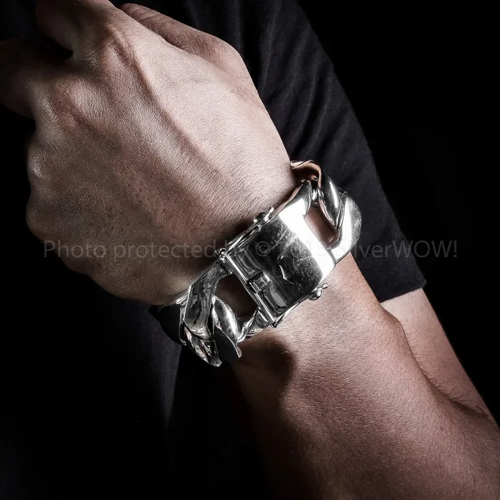 silverwow Bracelets 30mm Very Heavy Curb Silver Bracelet