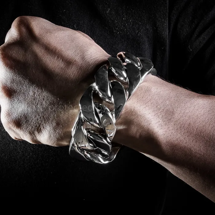 silverwow Bracelets 30mm Very Heavy Curb Silver Bracelet