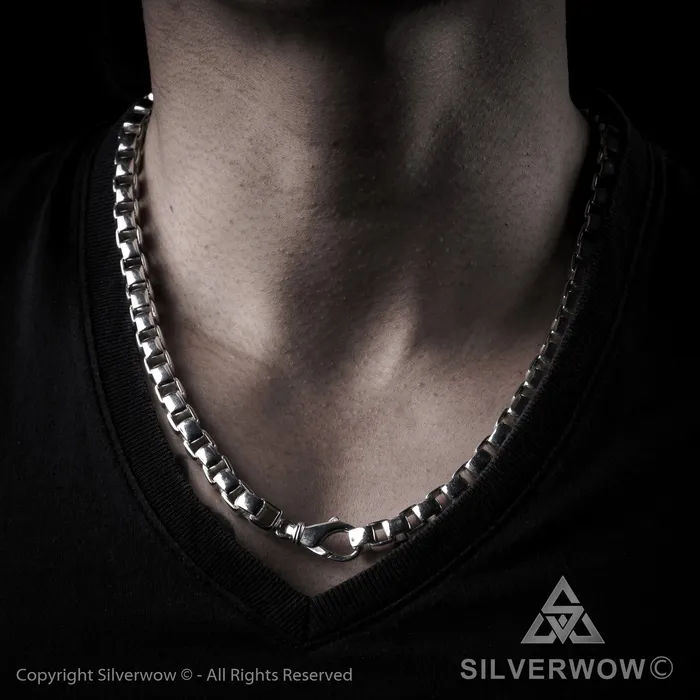 silverwow Necklaces 8mm Box Chain Silver Necklace