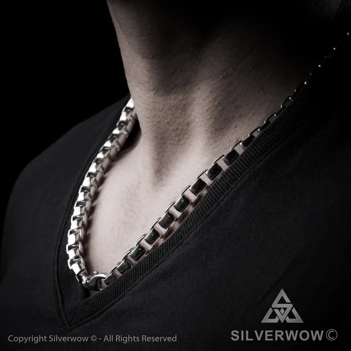silverwow Necklaces 8mm Box Chain Silver Necklace