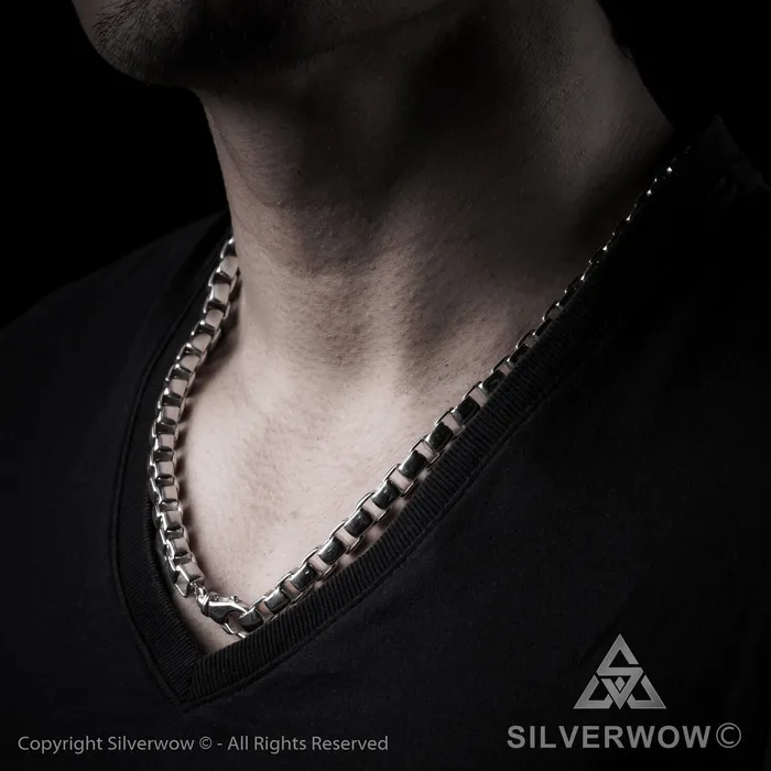 silverwow Necklaces 8mm Box Chain Silver Necklace