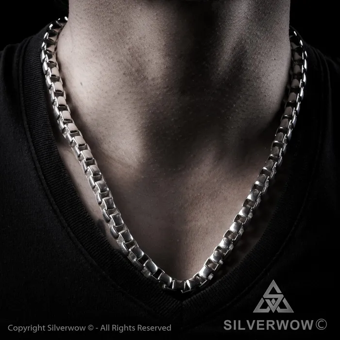 silverwow Necklaces 8mm Box Chain Silver Necklace
