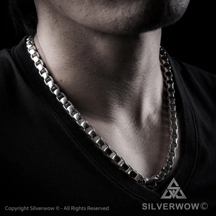 silverwow Necklaces 8mm Box Chain Silver Necklace