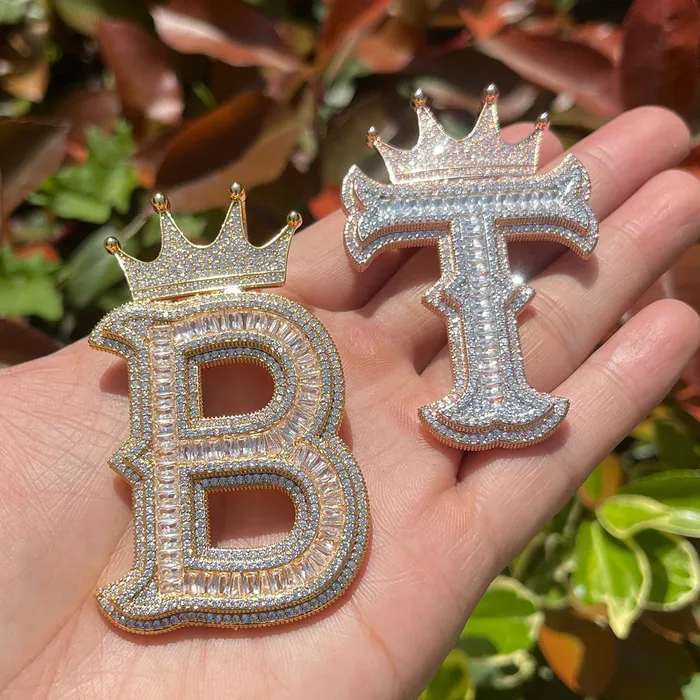 Special Crown Edition Iced Out Initial Custom Name Necklace Pendant CROWN Necklaces