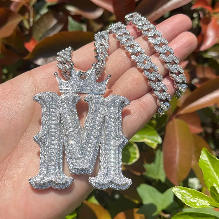Special Crown Edition Iced Out Initial Custom Name Necklace Pendant CROWN Necklaces