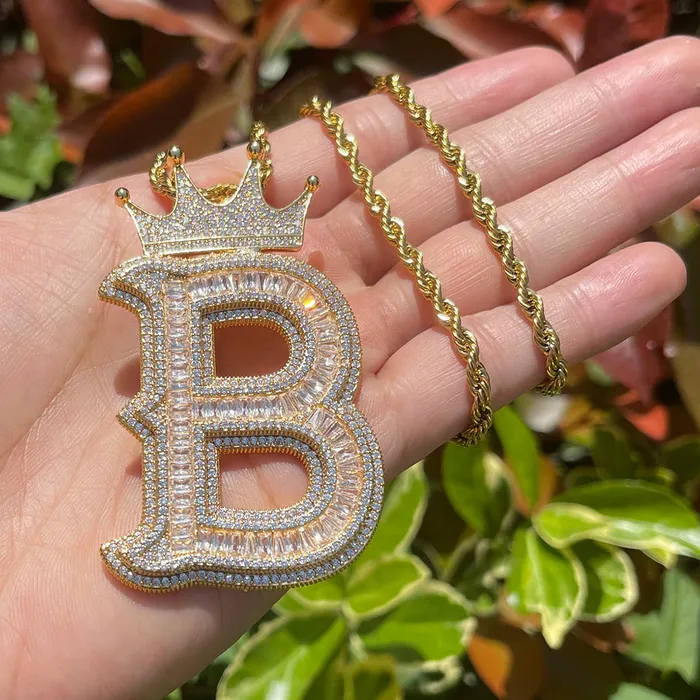 Special Crown Edition Iced Out Initial Custom Name Necklace Pendant CROWN Necklaces