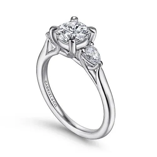 Sunday 14K White Gold Round 3 Stone Diamond Engagement Ring Setting Only GABRIEL CO Rings Sunday 14K White Gold Round 3 Stone Diamond Engagement Ring Setting Only GABRIEL CO Rings