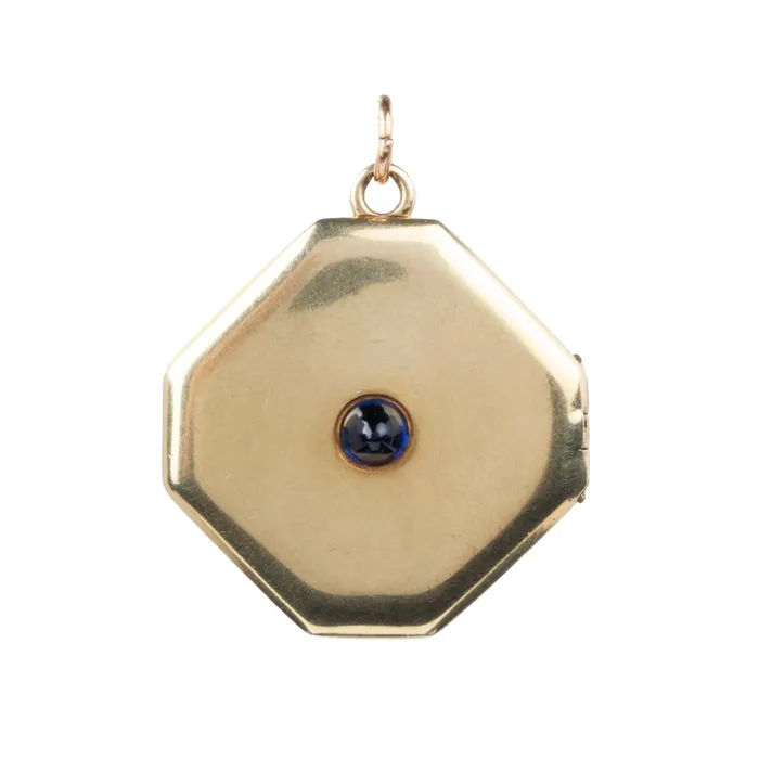 Turn of the century gold sapphire locket Bell Bird Antiques Necklaces