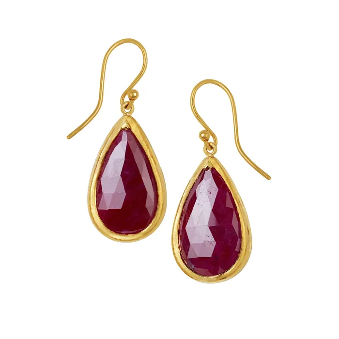 VANIE Earrings Bezel Set Pear Shape Ruby Earrings