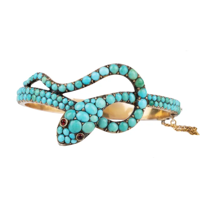 Victorian Era Turquoise Snake Bracelet Bell Bird Antiques Bracelets