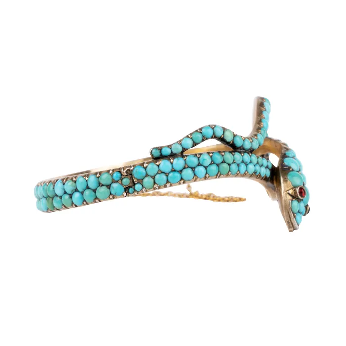 Victorian Era Turquoise Snake Bracelet Bell Bird Antiques Bracelets