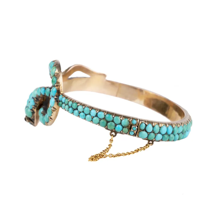 Victorian Era Turquoise Snake Bracelet Bell Bird Antiques Bracelets