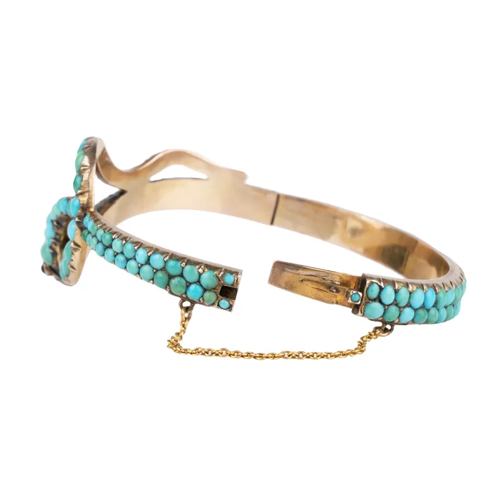 Victorian Era Turquoise Snake Bracelet Bell Bird Antiques Bracelets