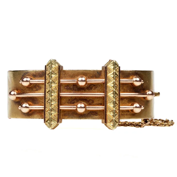 Victorian Etruscan Revival Gold Bangle Bell Bird Antiques Bracelets