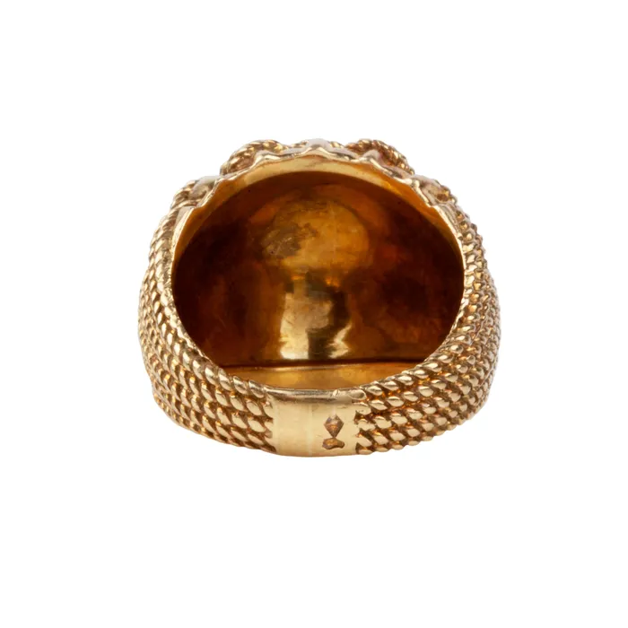 Vintage French Gold Dome Ring Bell Bird Antiques Rings