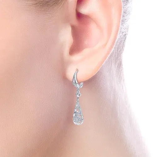 Vintage Inspired 14K White Gold Teardrop Cutout Diamond Drop Earrings GABRIEL CO Earrings Vintage Inspired 14K White Gold Teardrop Cutout Diamond Drop Earrings GABRIEL CO Earrings