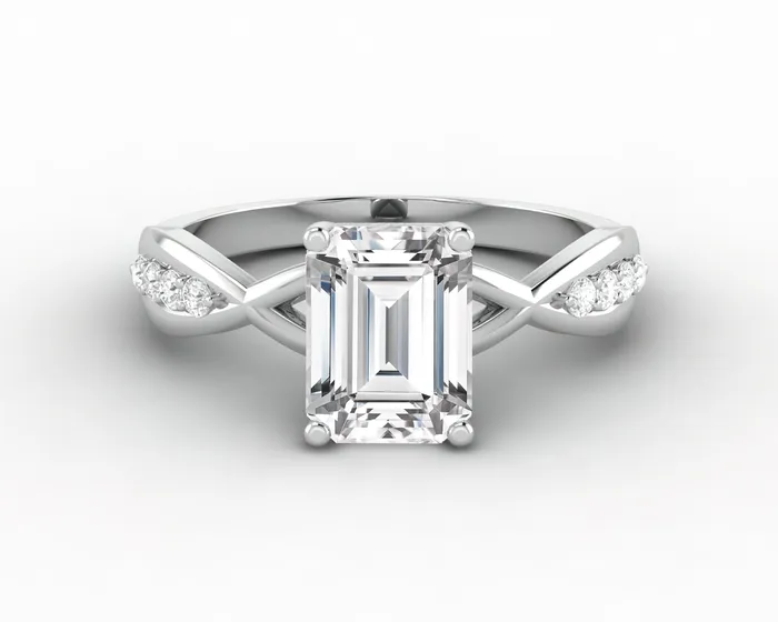 Viola 15 Ct Twisted Solitaire Emerald Cut Engagement Ring With Side Stones Sapheena Jewelry Rings Viola 15 Ct Twisted Solitaire Emerald Cut Engagement Ring With Side Stones Sapheena Jewelry Rings