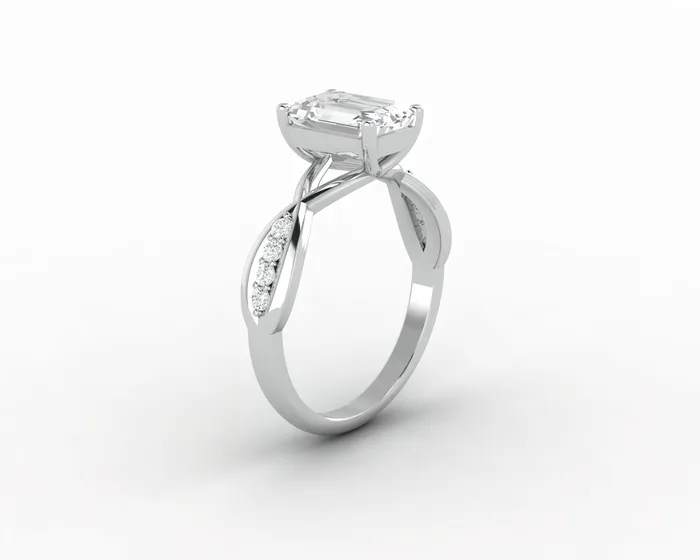 Viola 15 Ct Twisted Solitaire Emerald Cut Engagement Ring With Side Stones Sapheena Jewelry Rings