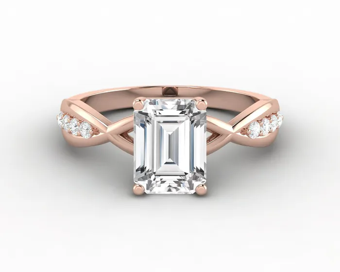 Viola 15 Ct Twisted Solitaire Emerald Cut Engagement Ring With Side Stones Sapheena Jewelry Rings