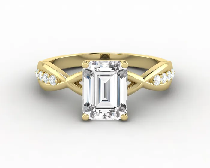 Viola 15 Ct Twisted Solitaire Emerald Cut Engagement Ring With Side Stones Sapheena Jewelry Rings