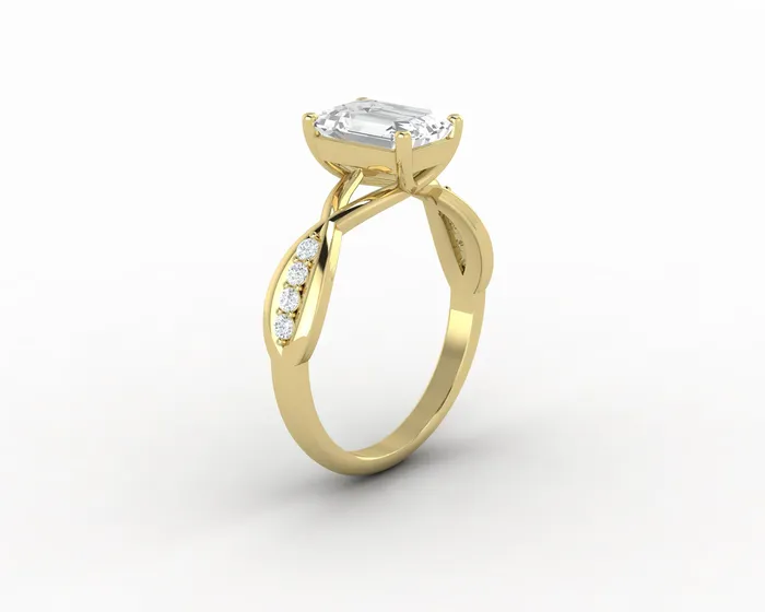 Viola 15 Ct Twisted Solitaire Emerald Cut Engagement Ring With Side Stones Sapheena Jewelry Rings