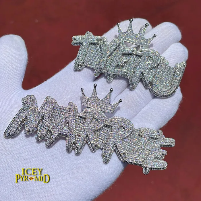 White Gold Edition Crown Bail Rapper Iced Out Personalized Custom Name Necklace Pendant BEST SELLER Necklaces
