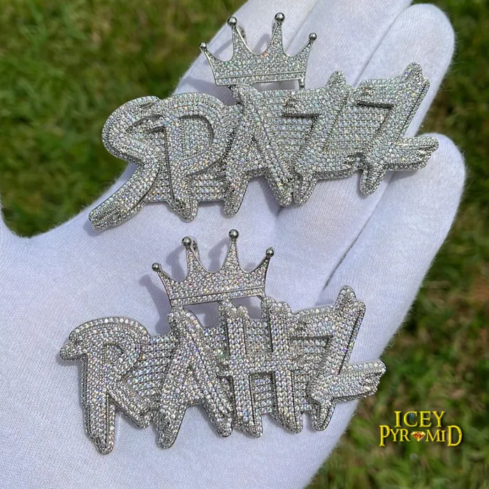 White Gold Edition Crown Bail Rapper Iced Out Personalized Custom Name Necklace Pendant BEST SELLER Necklaces