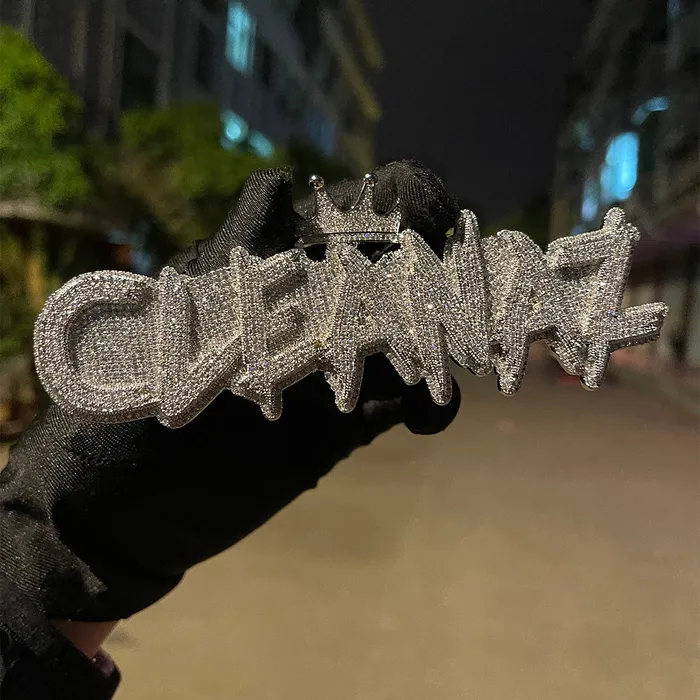 White Gold Edition Crown Bail Rapper Iced Out Personalized Custom Name Necklace Pendant BEST SELLER Necklaces