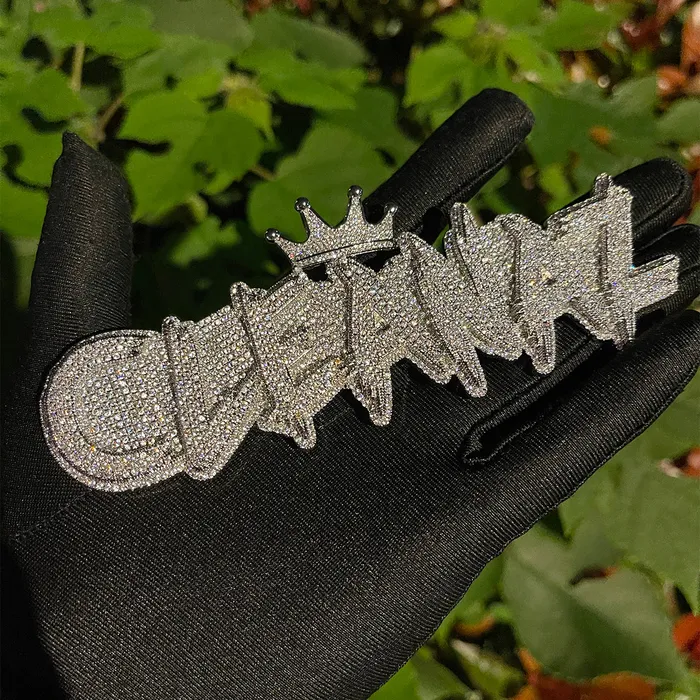 White Gold Edition Crown Bail Rapper Iced Out Personalized Custom Name Necklace Pendant BEST SELLER Necklaces