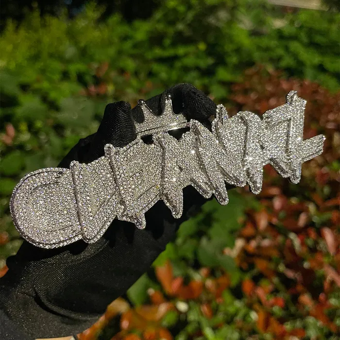 White Gold Edition Crown Bail Rapper Iced Out Personalized Custom Name Necklace Pendant BEST SELLER Necklaces