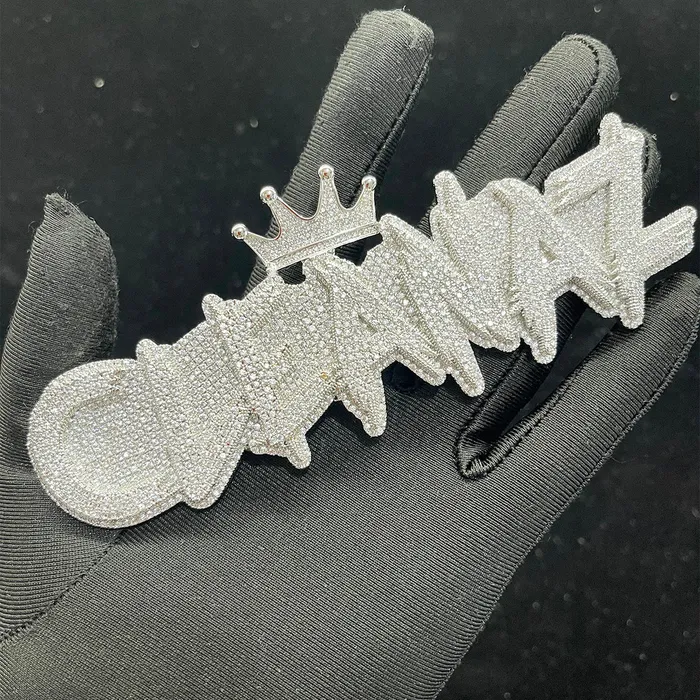 White Gold Edition Crown Bail Rapper Iced Out Personalized Custom Name Necklace Pendant BEST SELLER Necklaces