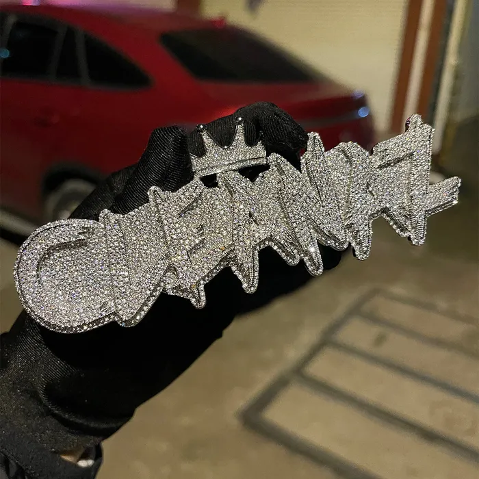 White Gold Edition Crown Bail Rapper Iced Out Personalized Custom Name Necklace Pendant BEST SELLER Necklaces