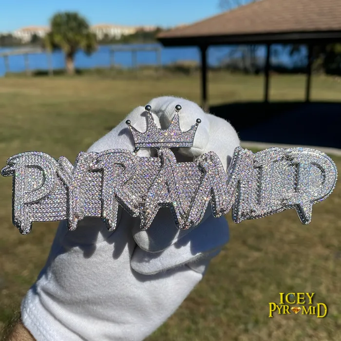White Gold Edition Crown Bail Rapper Iced Out Personalized Custom Name Necklace Pendant BEST SELLER Necklaces