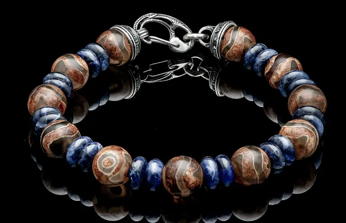 WILLIAM HENRY LLC Enlightenment Beaded bracelet withTibetan agate sodalite and Sterling silver Bracelets WILLIAM HENRY LLC Enlightenment Beaded bracelet withTibetan agate sodalite and Sterling silver Bracelets