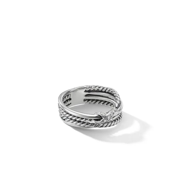 X Crossover Band Ring in Sterling Silver with Diamonds 6mm David Yurman Rings