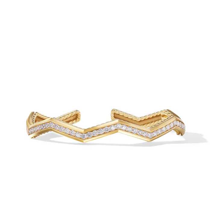 Zig Zag Stax Cuff Bracelet in 18K Yellow Gold with Diamonds 5mm David Yurman Bracelets Zig Zag Stax Cuff Bracelet in 18K Yellow Gold with Diamonds 5mm David Yurman Bracelets